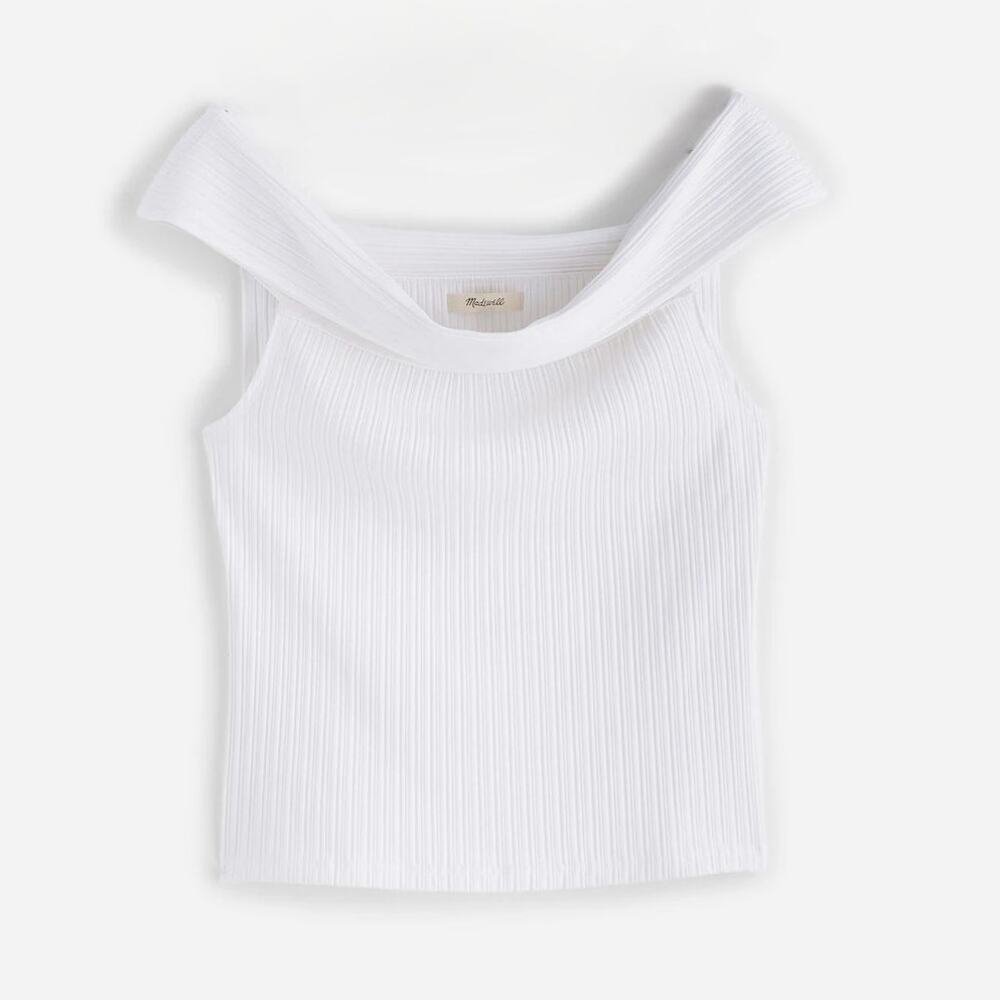 Madewell Ribbed Off the Shoulder Top WMNS XL White Pullover Crop Fitted Stretch